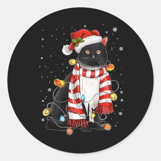 Kawaii Niedliche schwarze Katze Santa hat sich im Runder Aufkleber (Vorderseite)