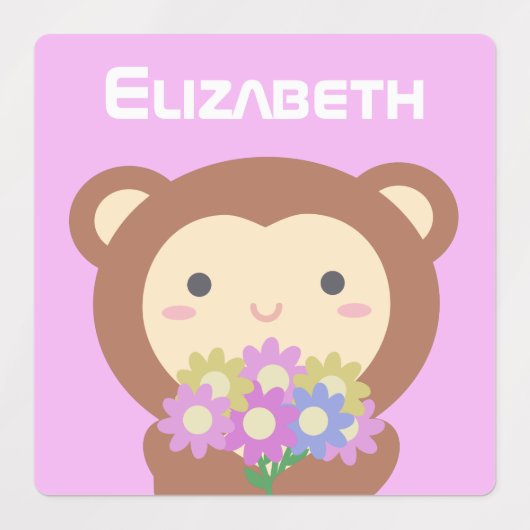 Kawaii Niedlicher Cartoon Affe Farbige Blume Kinde Etiketten (Design 1)
