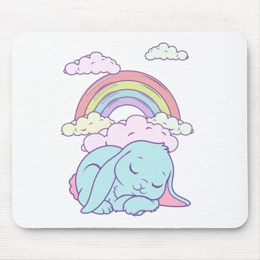 Kawaii Niedlicher Cartoon Bunny Rabbit Rainbow Mousepad (Vorne)