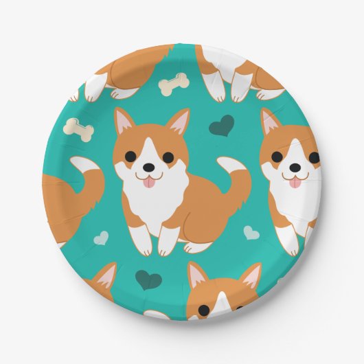Kawaii niedlicher Corgihundeeinfaches Pappteller (Vorderseite)