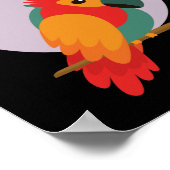 Kawaii niedlicher, farbenfroher Papagei auf Baum a Poster (Ecke)