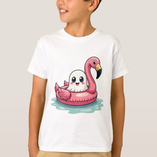 Kawaii Niedlicher Geist auf einem Pool Funny Spook T-Shirt (Vorderseite)