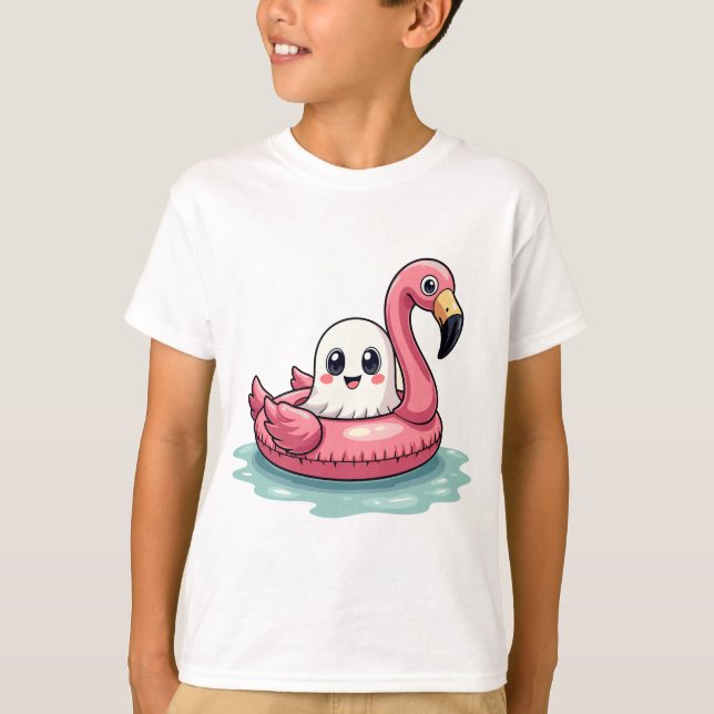 Kawaii Niedlicher Geist auf einem Pool Funny Spook T-Shirt (Vorderseite)