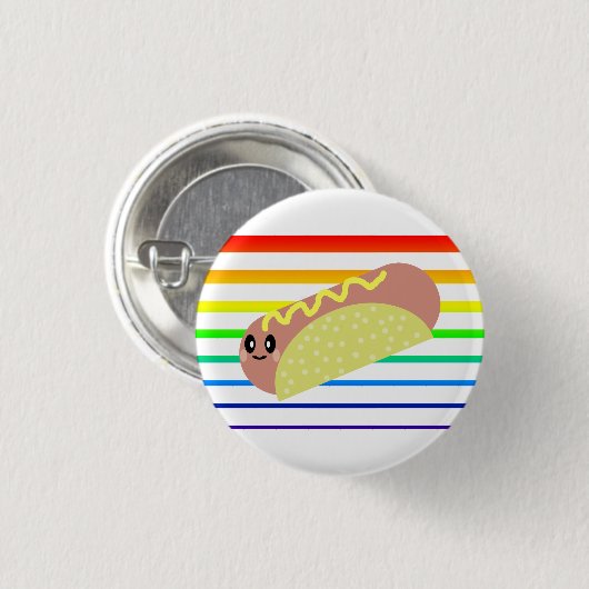 Kawaii Niedlicher HotDog Regenbogen Streifen Butto Button (Vorne & Hinten)