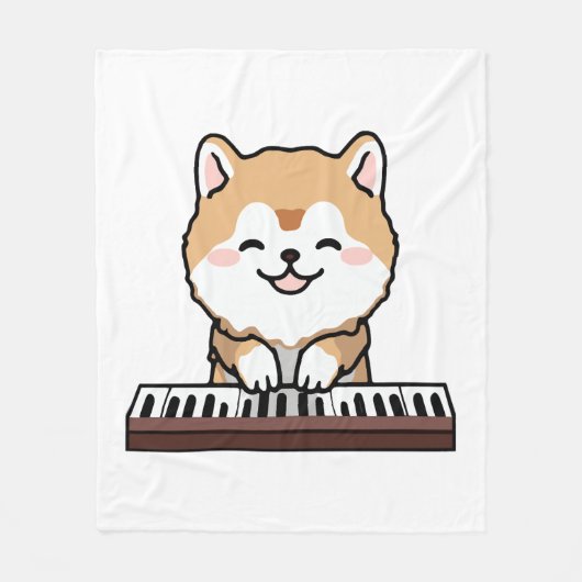 Kawaii Niedlicher Hund Klavierspielen Keyboard Fleecedecke (Vorderseite)