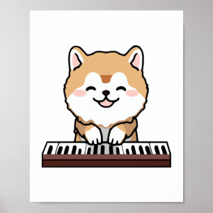 Kawaii Niedlicher Hund Klavierspielen Keyboard Poster