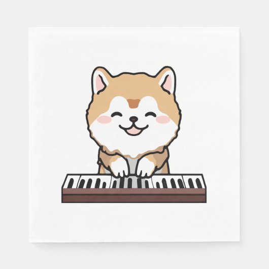 Kawaii Niedlicher Hund Klavierspielen Keyboard Serviette (Vorderseite)