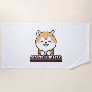 Kawaii Niedlicher Hund Klavierspielen Keyboard Strandtuch
