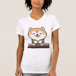 Kawaii Niedlicher Hund Klavierspielen Keyboard T-Shirt