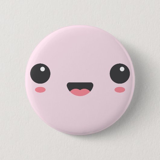 Kawaii, niedliches, fröhliches Gesicht, hellrosa Button (Vorderseite)