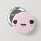 Kawaii, niedliches, fröhliches Gesicht, hellrosa Button (Vorne & Hinten)