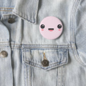 Kawaii, niedliches, fröhliches Gesicht, hellrosa Button (Beispiel)