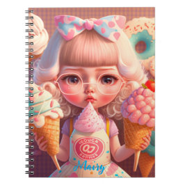 Kawaii niedliches Girl mit Eiscreme Notizbuch Notizblock