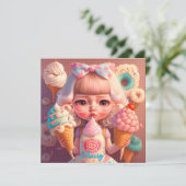 Kawaii niedliches Mädchen mit Eis (Stehend Vorderseite)