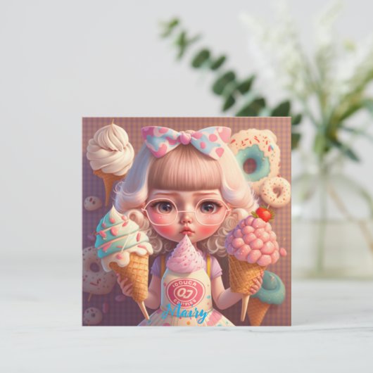 Kawaii niedliches Mädchen mit Eis (Stehend Vorderseite)