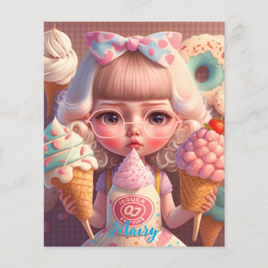 Kawaii niedliches Mädchen mit Eis (Vorderseite)