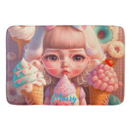 Kawaii niedliches Mädchen mit Eis Badematte