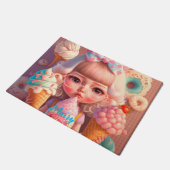 Kawaii niedliches Mädchen mit Eis Brauch Fußmatte (Schrägansicht)