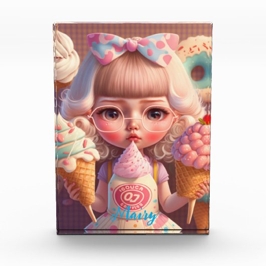 Kawaii niedliches Mädchen mit Eis Fotoblock (Vorderseite)