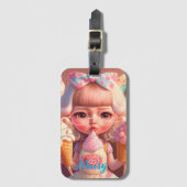 Kawaii niedliches Mädchen mit Eis Gepäckanhänger (Vorderseite Vertikal)