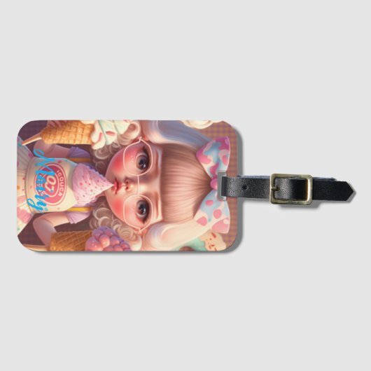 Kawaii niedliches Mädchen mit Eis Gepäckanhänger (Vorderseite (Horizontal))