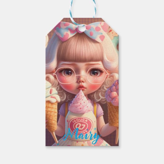 Kawaii niedliches Mädchen mit Eis Geschenkanhänger (Vorderseite)