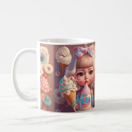 Kawaii niedliches Mädchen mit Eis Kaffeetasse (Links)