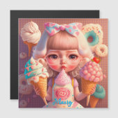 Kawaii niedliches Mädchen mit Eis Magnetkarte (Vorne/Hinten)