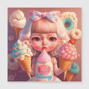 Kawaii niedliches Mädchen mit Eis Magnetkarte