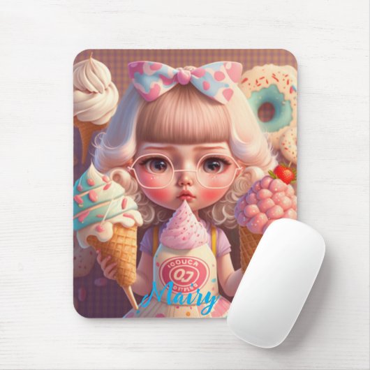 Kawaii niedliches Mädchen mit Eis Mousepad (Mit Mouse)