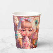 Kawaii niedliches Mädchen mit Eis Pappbecher (Rückseite)