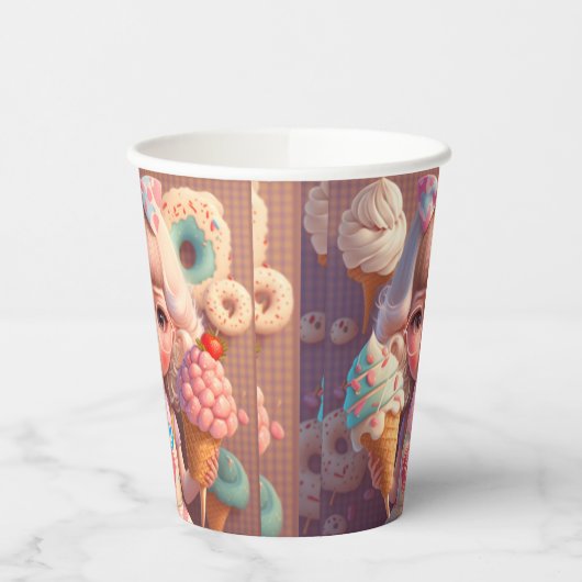 Kawaii niedliches Mädchen mit Eis Pappbecher (Links)