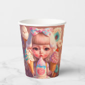 Kawaii niedliches Mädchen mit Eis Pappbecher (Vorderseite)