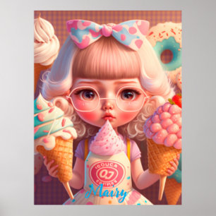 Kawaii niedliches Mädchen mit Eis Poster