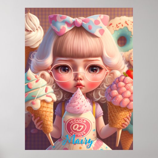 Kawaii niedliches Mädchen mit Eis Poster (Vorne)