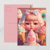 Kawaii niedliches Mädchen mit Eis Postkarte (Vorne/Hinten)