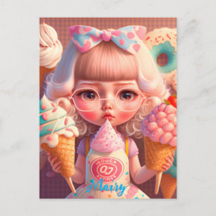 Kawaii niedliches Mädchen mit Eis Postkarte