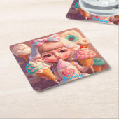 Kawaii niedliches Mädchen mit Eis Rechteckiger Pappuntersetzer (angewinkelt)