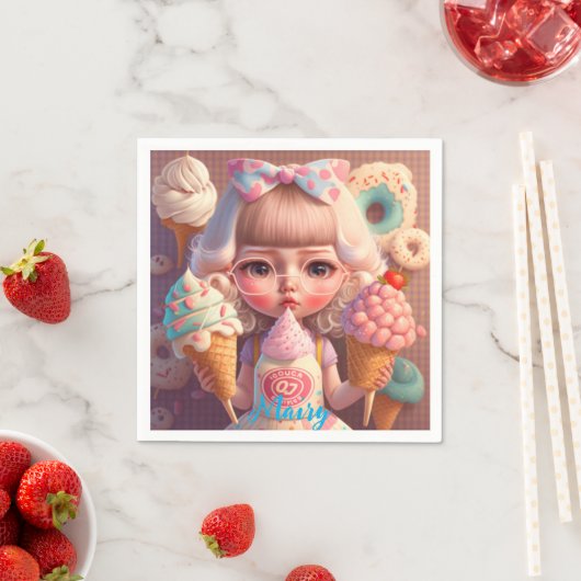 Kawaii niedliches Mädchen mit Eis Serviette (Beispiel)