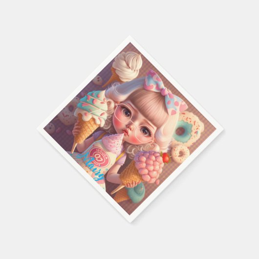 Kawaii niedliches Mädchen mit Eis Serviette (Ecke)