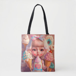 Kawaii niedliches Mädchen mit Eis Tasche