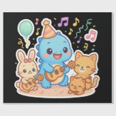 Kawaii Niedliches Party Collection - Dino & Friend Geschenkpapier (Flach)