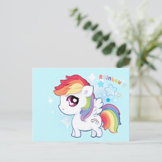 Kawaii niedliches Regenbogenpony mit Funkenstern Postkarte (Stehend Vorderseite)