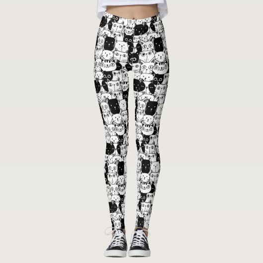Kawaii Niedliches Schwarz-Weiß-Muster Leggings (Vorderseite)
