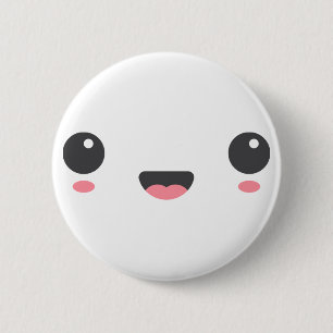 Kawaii, niedliches, weißes Gesicht Button