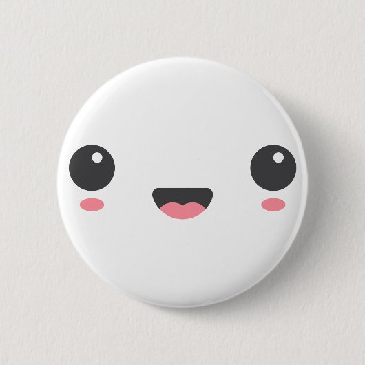 Kawaii, niedliches, weißes Gesicht Button (Vorderseite)