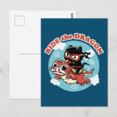 Kawaii Ninja Cat | Drachenfahrt Postkarte (Vorne/Hinten)