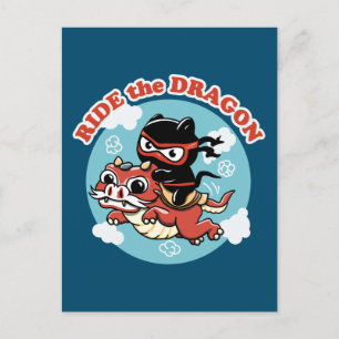 Kawaii Ninja Cat   Drachenfahrt Postkarte