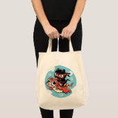 Kawaii Ninja Cat Riding a Red Dragon Tragetasche (Vorderseite (Produkt))