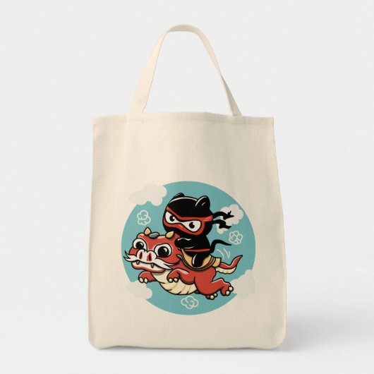 Kawaii Ninja Cat Riding a Red Dragon Tragetasche (Vorne)